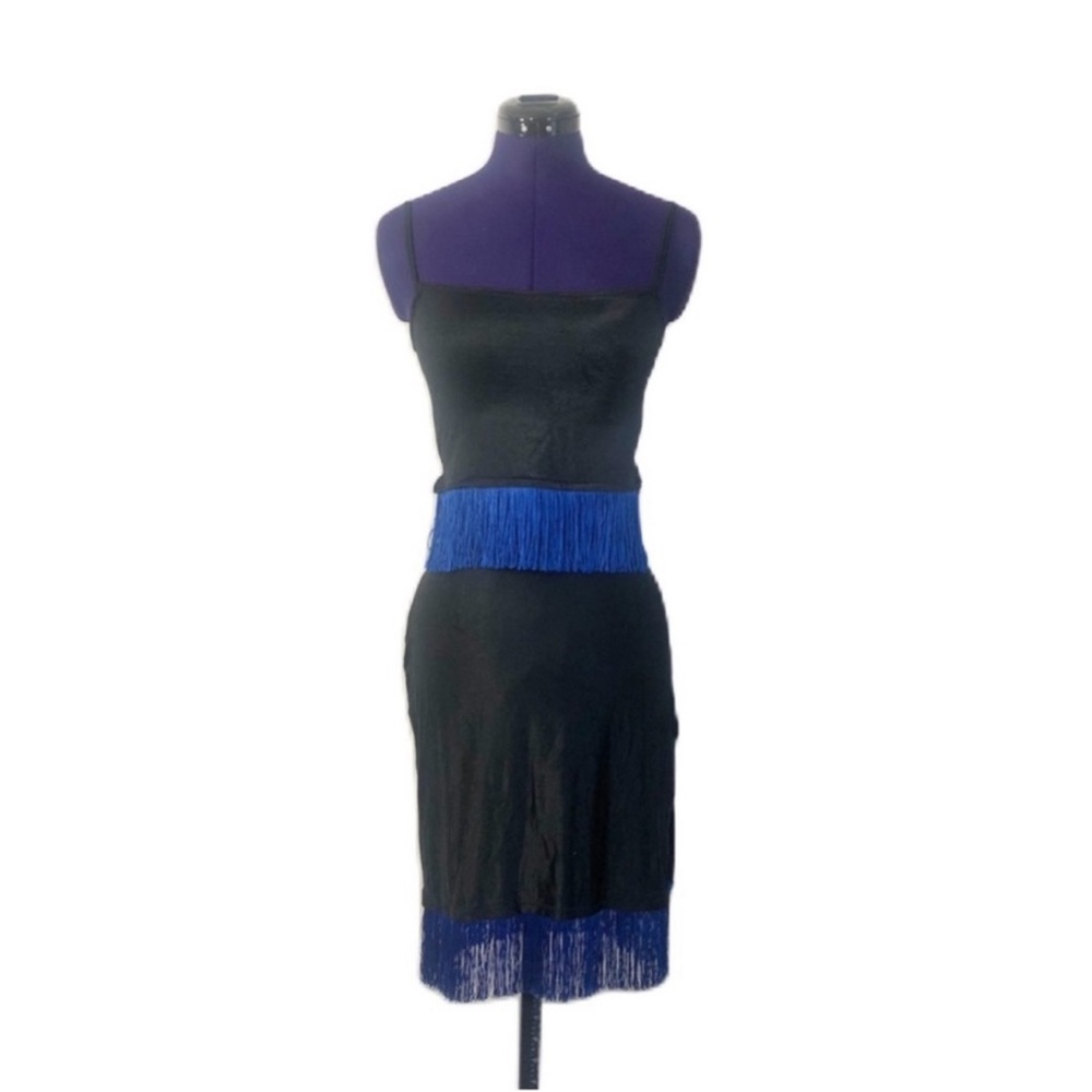 Black Blue Fringe Flapper Style Skirt Top Set